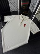 AMİ Örme Triko Fermuarlı Yakası Şeritli Tshirt /Beyaz