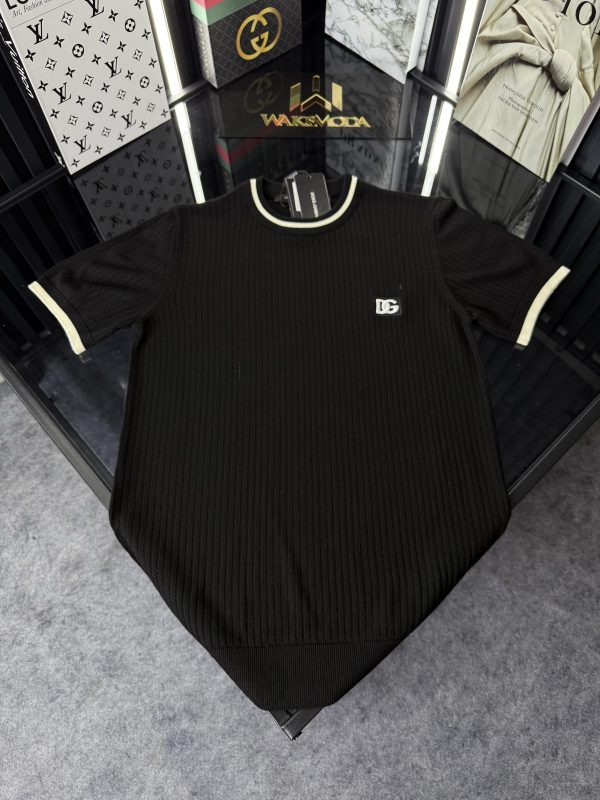 D&G Çizgili Örme Triko Tshirt /Siyah