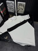 LCST Şeritli Örme Triko Tshirt /Beyaz