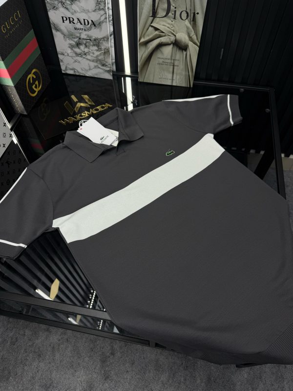 LCST Şeritli Örme Triko Tshirt /Gri - Görsel 2