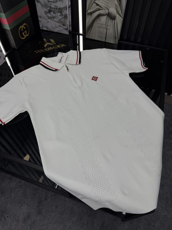 CSBLNC Polo Yaka Örme Triko Tshirt /Beyaz - Görsel 2