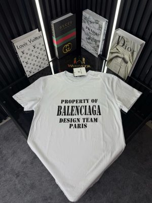 BALENCIAGA Beyaz Bisiklet Yaka Tshirt