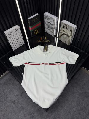 BSS Polo Yaka Örme Triko Tshirt /Beyaz