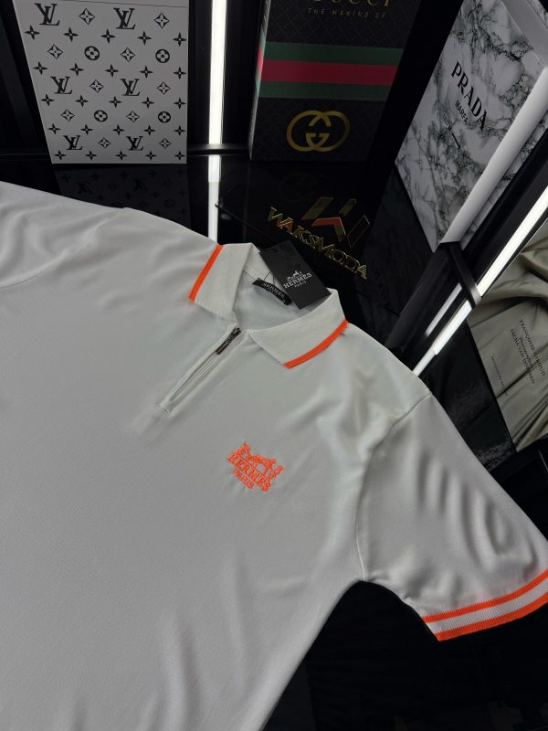 HRMS Polo Yaka Örme Triko Tshirt /Beyaz - Görsel 3
