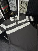 PRD Şeritli Polo Yaka Örme Triko Tshirt /Gri