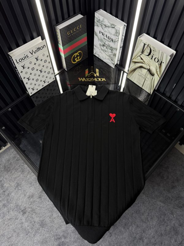 AMİ Polo Yaka Örme Triko Fermuarlı Tshirt /Siyah