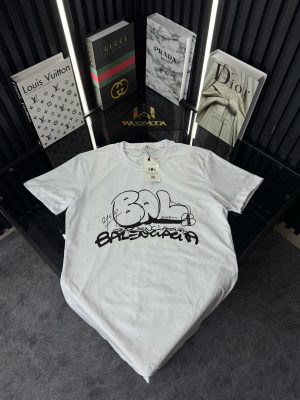 BLNCG Beyaz Bisiklet Yaka Tshirt