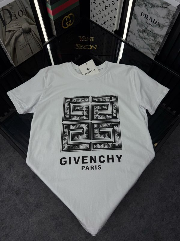 GVNCHY Beyaz Bisiklet Yaka Tshirt