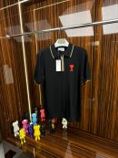 AMİ Örme Triko Fermuarlı Yakası Şeritli Tshirt /Siyah