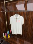 AMİ Örme Triko Fermuarlı Yakası Şeritli Tshirt /Beyaz