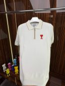 AMİ Örme Triko Fermuarlı Yakası Şeritli Tshirt /Beyaz