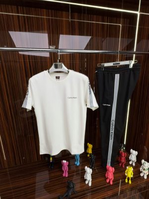 CK Şeritli Model Kısa Kollu Takım /Beyaz